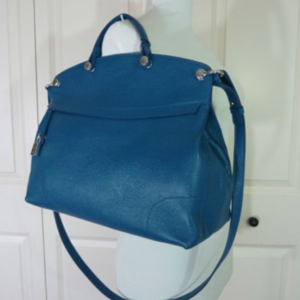 Furla Beautiful Blue Piper Satchel Pebble Leather